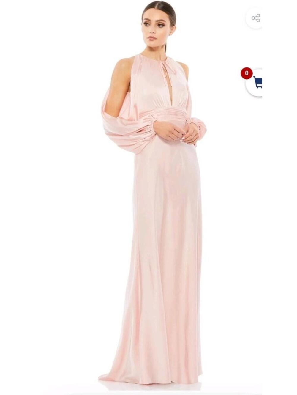 NWT Ieena Max Duggal Long Sleeve Satin Sheath pink salmon size 4 $398